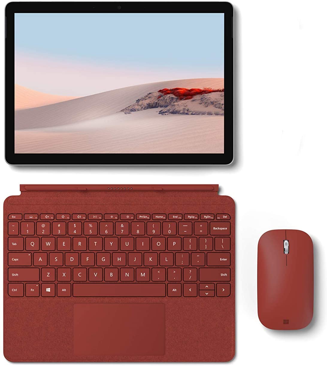Microsoft Surface Go 2 - Pentium Gold 4425Y · Intel HD Graphics 615 ·  10.5", Full HD (1920 x 1280), IPS · 64GB eMMC · 4GB LPDDR3 · Windows 10  Home · with Red Type Cover · Surface Mobile Mouse (Red) | LaptopMedia.com