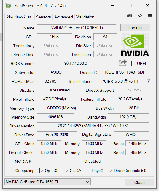 Gpu 1650 ti hot sale