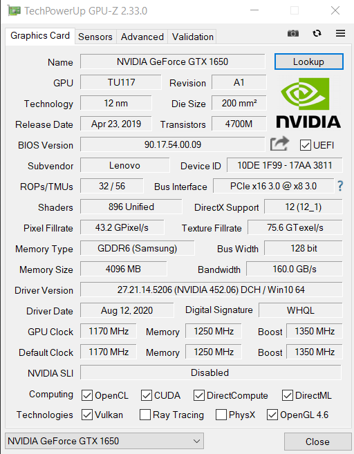 38 Gaming tests videos NVIDIA GeForce GTX 1650 40W 896 CUDA