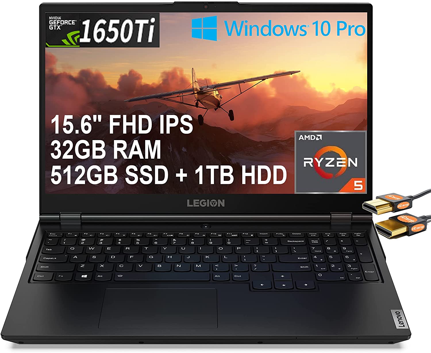 Lenovo Legion 5 Gaming Laptop, 15.6 FHD (1920x1080) IPS Screen, AMD Ryzen  7 4800H Processor, 16GB DDR4, 512GB SSD, NVIDIA GTX 1660Ti, Windows 10