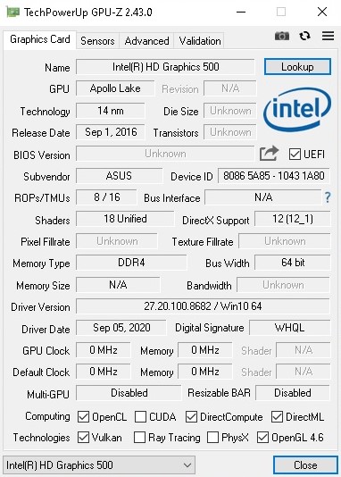 Intel hd graphics online 500 gpu