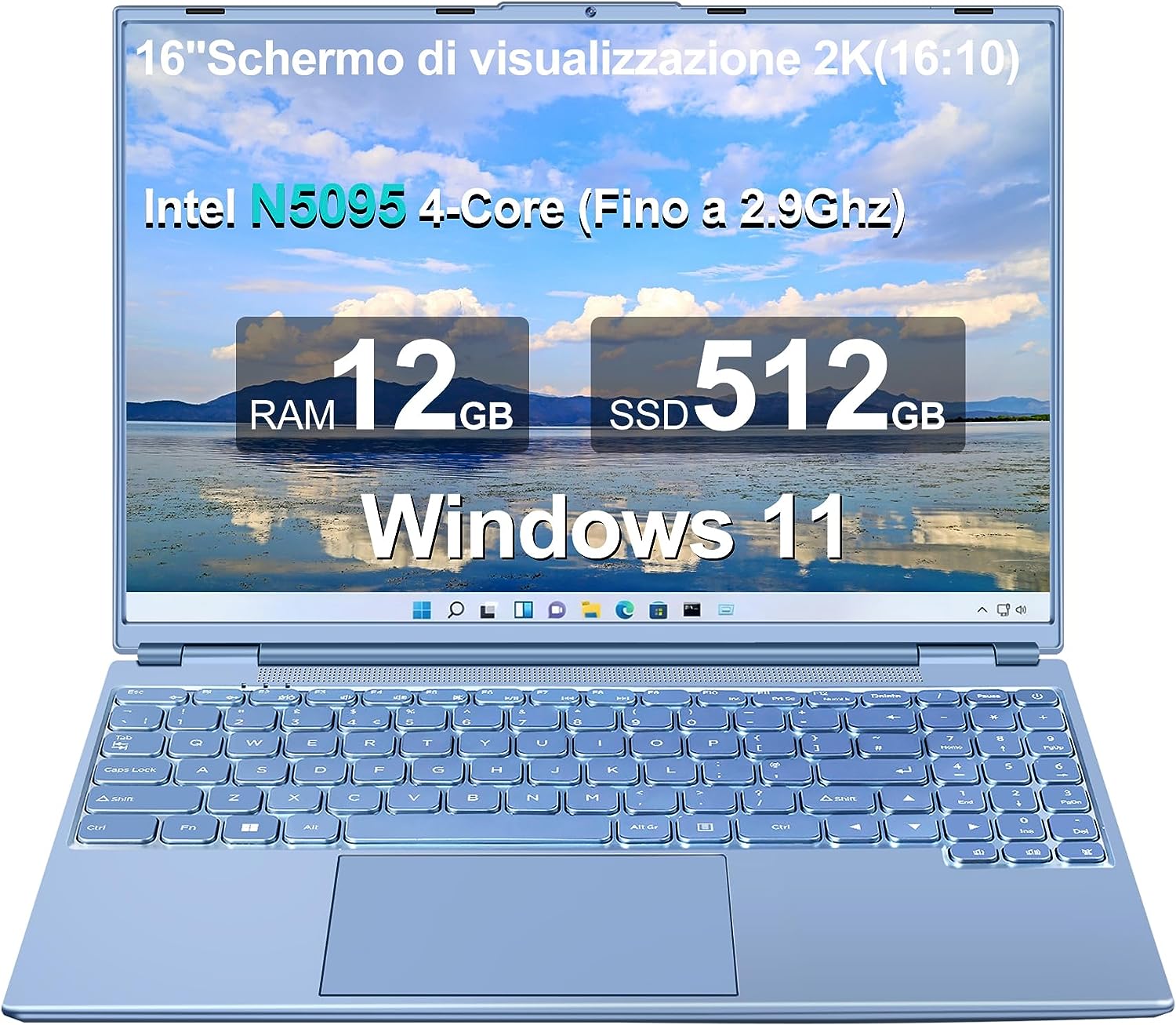 Aocwei A6 16 Laptop Intel Celeron N5095 12GB 512GB SSD Win11P Purple New  Open