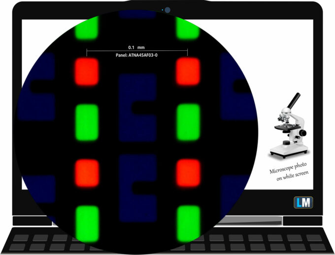 Acer Predator Triton 14 AI (PT14-52T) display subpixel layout (microscope photo)