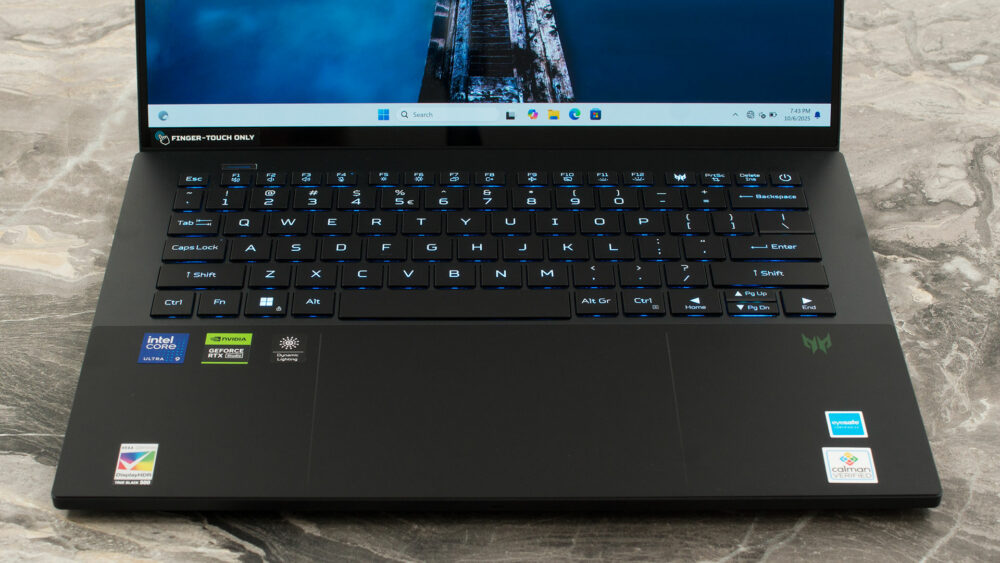 Acer Predator Triton 14 AI (PT14-52T) laptop, keyboard and touchpad