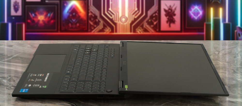 ASUS TUF Gaming F16 FX608 laptop, 180-degrees opened