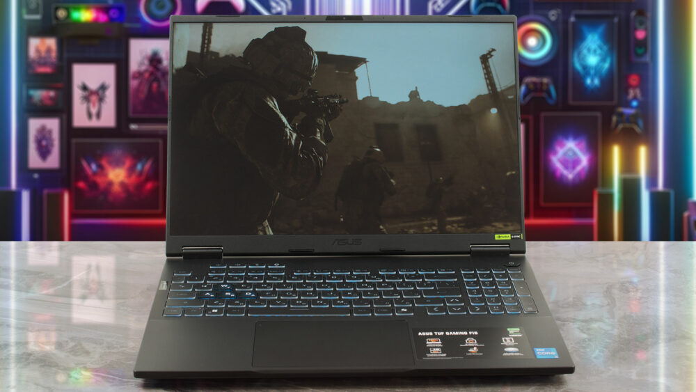 ASUS TUF Gaming F16 FX608 laptop, front view (open)