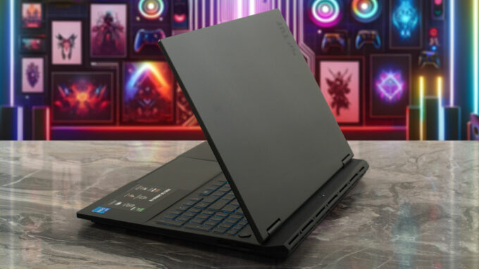 ASUS TUF Gaming F16 FX608 laptop, rear-right angle (open)