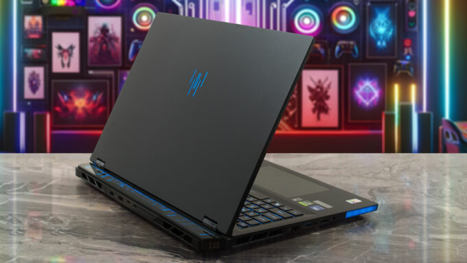 Acer Predator Helios 18 AI (PH18-73) laptop, rear-left angle (open)