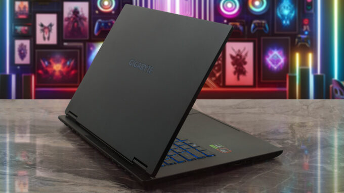 Gigabyte Gaming A16 GA63H laptop, rear-left angle (open)