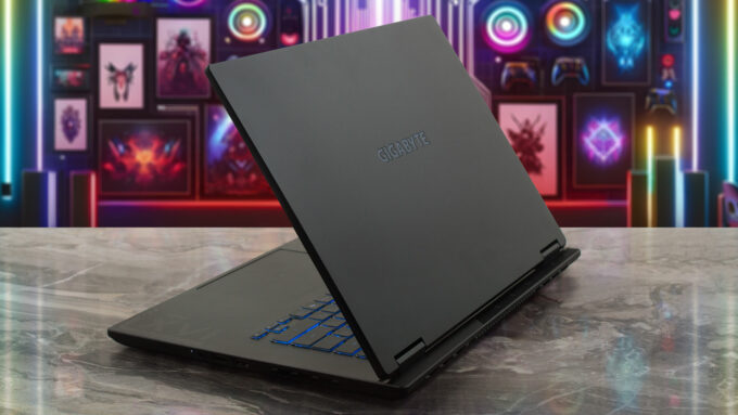 Gigabyte Gaming A16 GA63H laptop, rear-right angle (open)