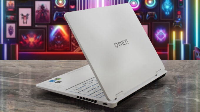 HP OMEN 16 (16-am0000) laptop, rear-right angle (open)
