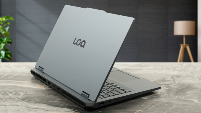 Lenovo LOQ Essential (15", Gen 11, 15IRX11) laptop, rear-left angle (open)