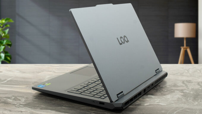 Lenovo LOQ Essential (15", Gen 11, 15IRX11) laptop, rear-right angle (open)