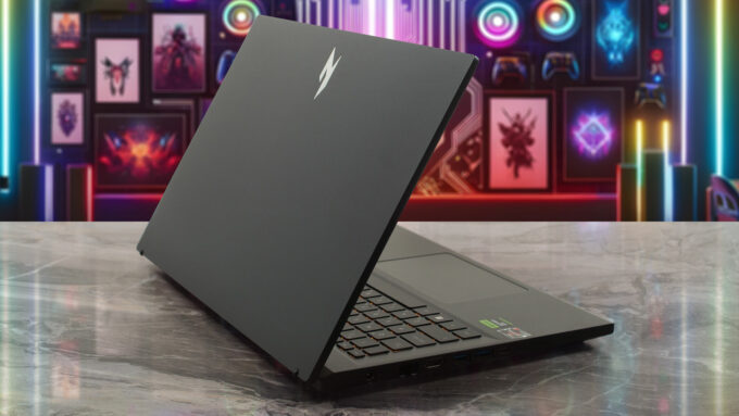 Acer Nitro V 15 AI (ANV15-42) laptop, rear-left angle (open)