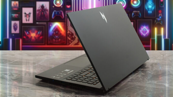 Acer Nitro V 15 AI (ANV15-42) laptop, rear-right angle (open)