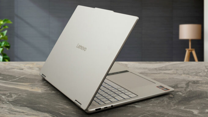 Lenovo Yoga 7a 2-in-1 (16", Gen 11) laptop, rear-left angle (open)