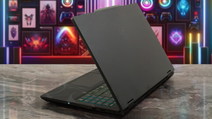 MSI Cyborg 15 B2RW laptop, rear-right angle (open)