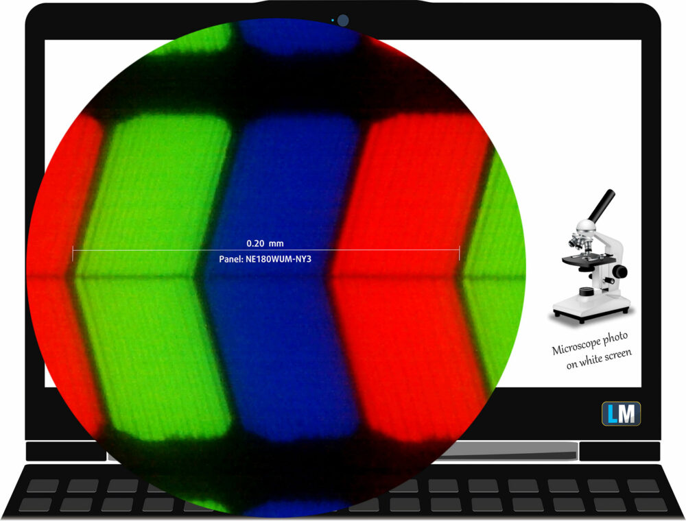 ASUS Vivobook 18 (M1807) display subpixel layout (microscope photo)