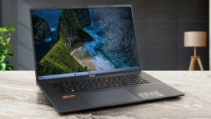 ASUS Vivobook 18 (M1807) laptop, front-left angle (open)
