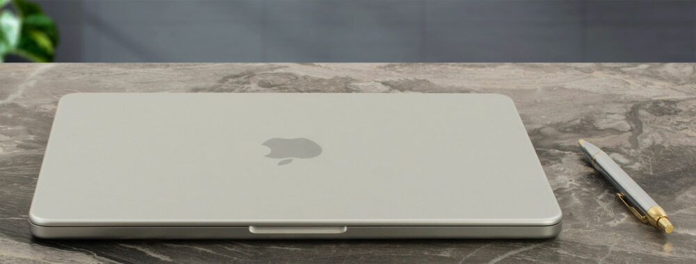Apple MacBook Neo laptop, lid closed (top view)