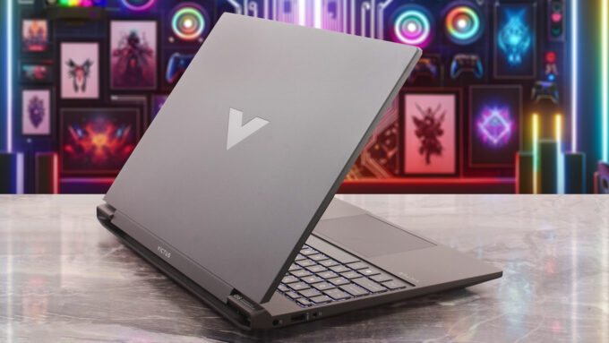 HP Victus Gaming 15 (15-fb3000) laptop, rear-left angle (open)