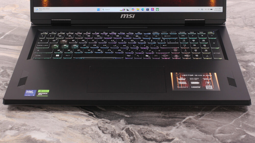 MSI Vector 18 HX AI A2XW laptop, keyboard and touchpad