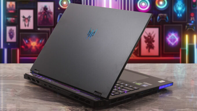Acer Predator Helios 18 AI (PH18-I71) laptop, rear-left angle (open)