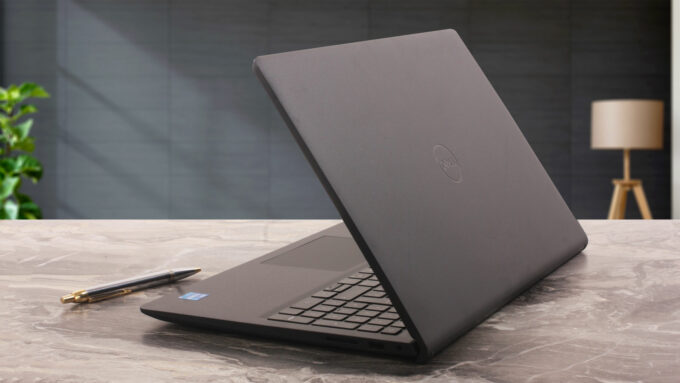 Dell 15 (DC15250) laptop, rear-right angle (open)