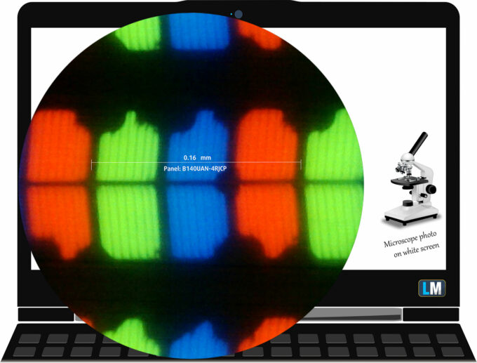 Dell Pro Max 14 (MC14250) display subpixel layout (microscope photo)