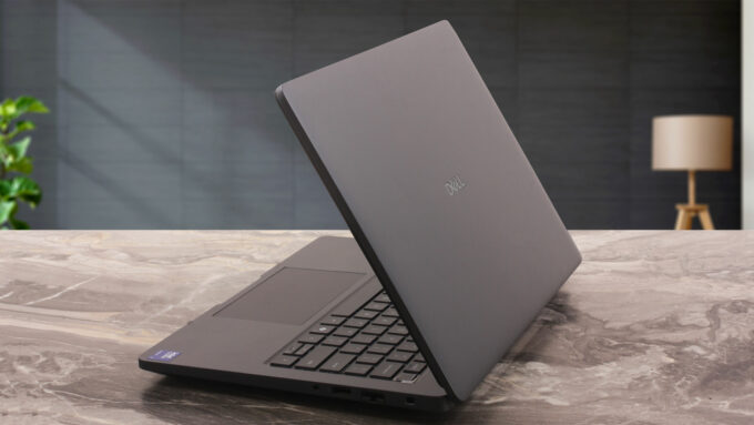Dell Pro Max 14 (MC14250) laptop, rear-right angle (open)