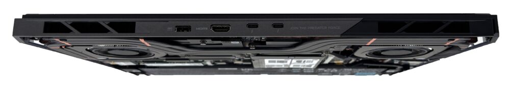 Acer Predator Helios 18 AI (PH18-I71) right-side ports with USB Type-A ports and Kensington lock slot