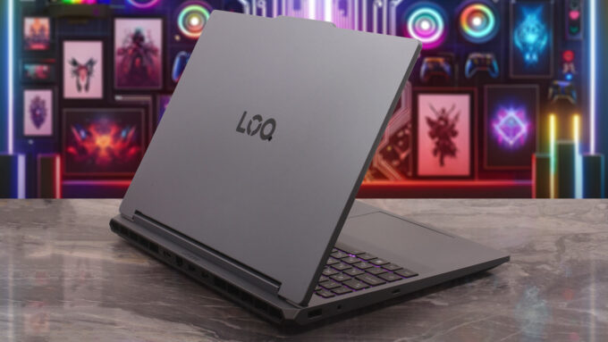 Lenovo LOQ 15 (15IPH11) laptop, rear-left angle (open)