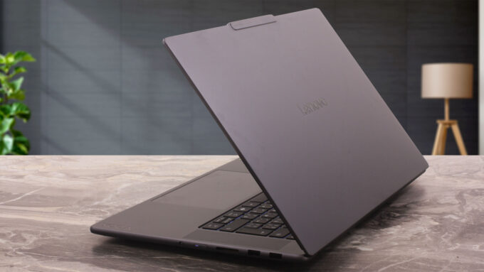 Lenovo Yoga Pro 9i Aura Edition (16", Gen 11) laptop, rear-right angle (open)