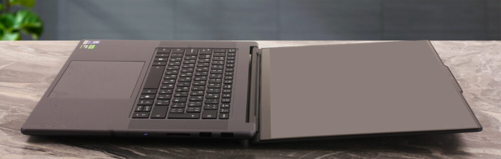 Lenovo Yoga Pro 9i Aura Edition (16", Gen 11) laptop, 180-degrees opened