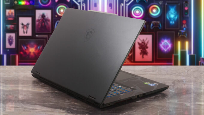 MSI Cyborg 17 B13W laptop, rear-left angle (open)