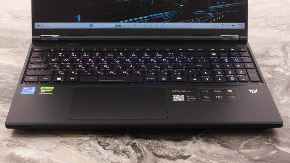 Acer Predator Helios Neo 16 (PHN16-I31) laptop, keyboard and touchpad