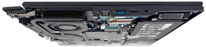 Acer Predator Helios Neo 16 (PHN16-I31) left-side ports and internal components with the bottom cover removed