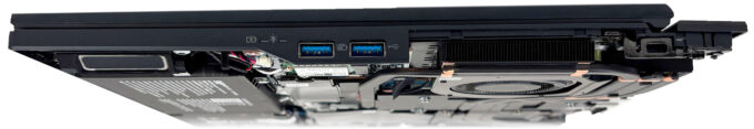 Acer Predator Helios Neo 16 (PHN16-I31) right-side ports and internal components with the bottom cover removed