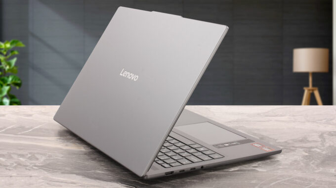 Lenovo IdeaPad Slim 5a (16, Gen 11) laptop, rear-left angle with the lid open