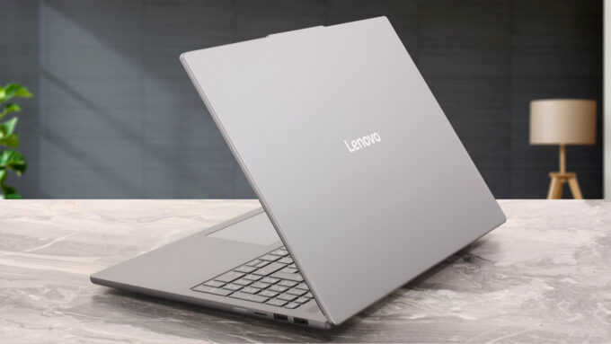 Lenovo IdeaPad Slim 5a (16, Gen 11) laptop, rear-right angle with the lid open