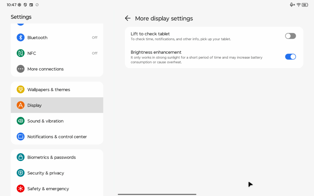 Lenovo ThinkTab X11 Gen 1 brightness enhancement setting