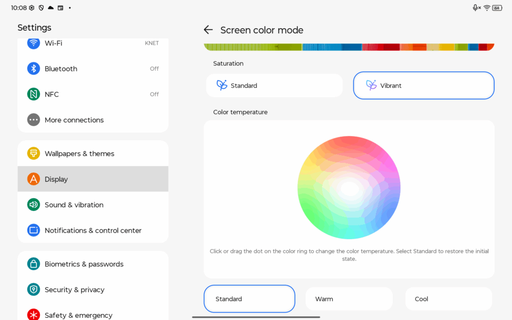 Lenovo ThinkTab X11 Gen 1 screen color mode settings
