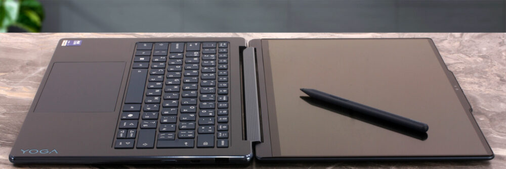 Lenovo Yoga 9i 2-in-1 Aura Edition laptop, 180-degrees opened