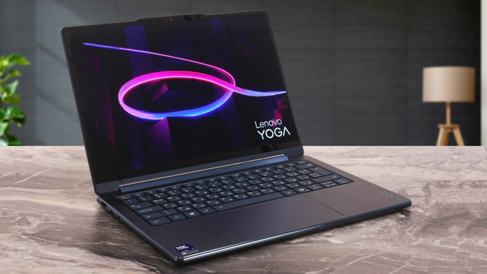 Lenovo Yoga 9i 2-in-1 Aura Edition laptop, front-left angle (open)