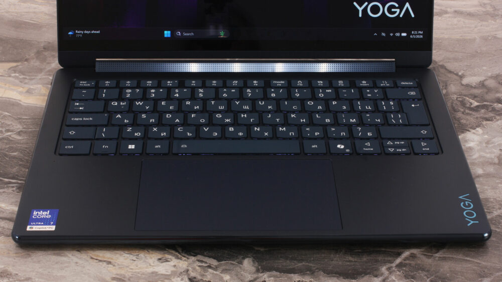 Lenovo Yoga 9i 2-in-1 Aura Edition laptop, keyboard and touchpad