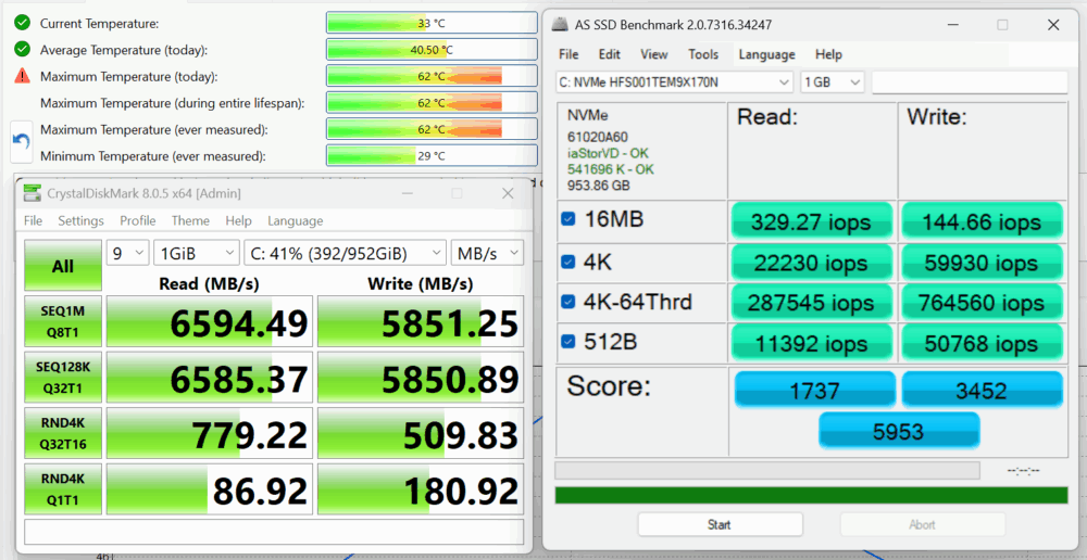 Acer Predator Helios Neo 16 (PHN16-I31) SSD benchmark and temperature results