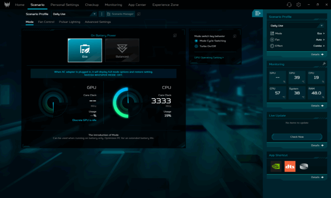 Acer Predator Helios Neo 16 (PHN16-I31) Eco Mode in PredatorSense
