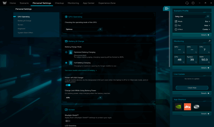 Acer Predator Helios Neo 16 (PHN16-I31) Automatic Selection graphics mode in PredatorSense