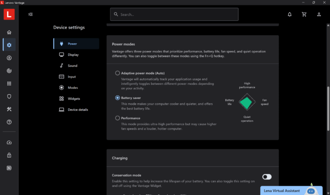 Lenovo IdeaPad Slim 5a Battery Saver mode in Lenovo Vantage