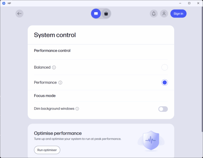 HP OmniBook 5 16 Performance mode in myHP